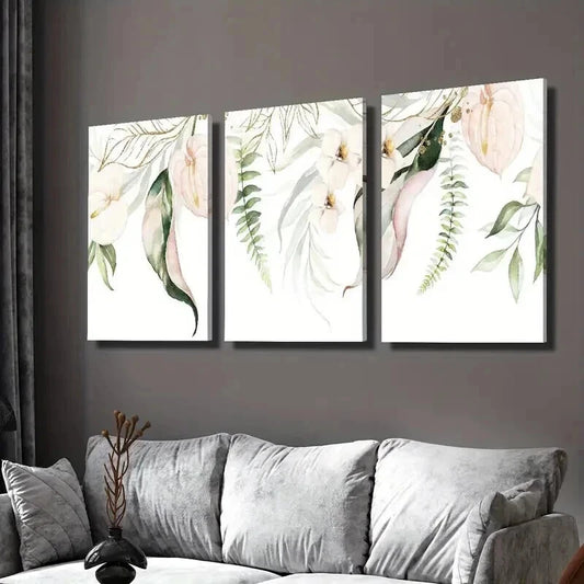 3pcs Minimalist Lily Flower Golden Nature Wall Art Set Canvas Framed 50x70cm - High Quality Print 100% Australian Made Wall Canvas Ready to Hang