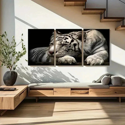 3pcs White Tiger Animal Prints Decor Wall Art Set Canvas Framed 50x70cm - High Quality Print 100% Australian Made Wall Canvas Ready to Hang