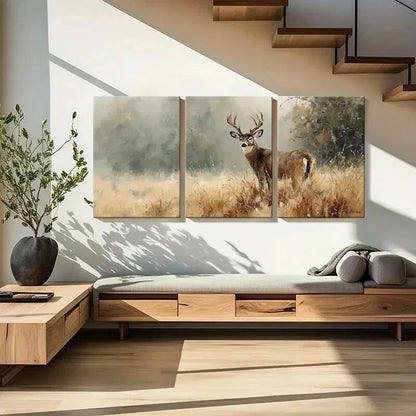 3pcs Artistic Deer Landscape Painting Wildlife Metal Print Ready to Hang Art - Bella Home Decor