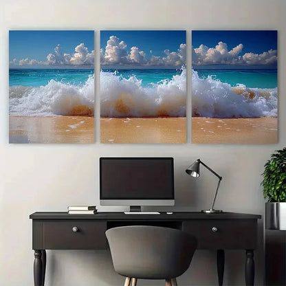 3pcs Frothing Sea Foam Seashore Australia Seascape Metal Print Ready to Hang Art - Bella Home Decor