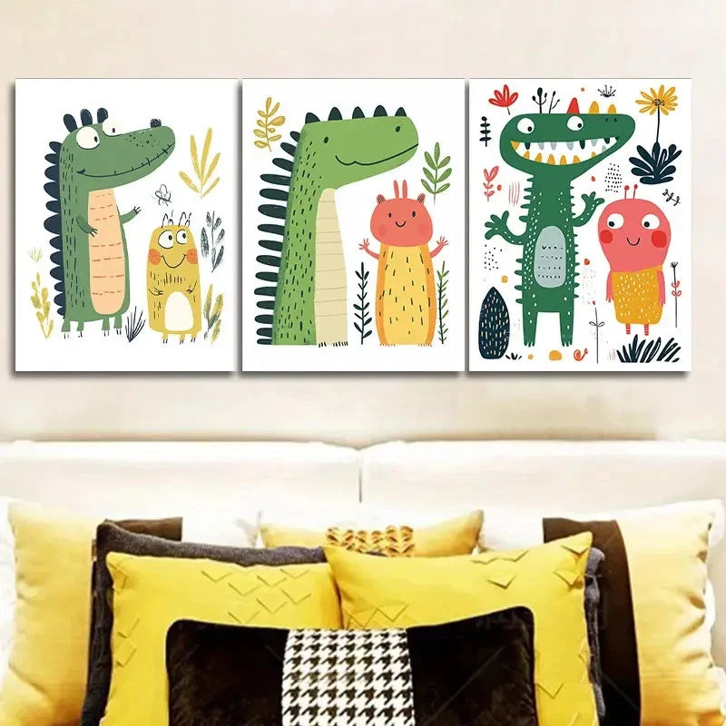 3pcs Dinosaurs and Monsters Wall Art Set Canvas Framed 40x60cm - High Quality Print 100% Australian Made Wall Canvas Ready to Hang - Bella Home Decor