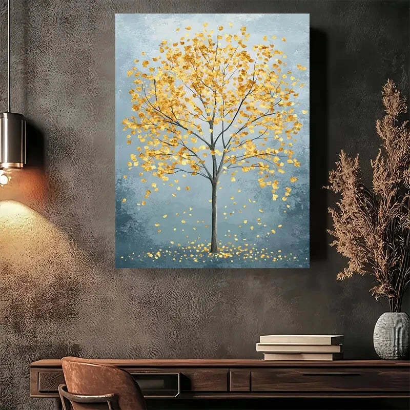 Beautiful Golden Tree Modern Vintage Painting 40x60cm Metal Print Ready to Hang - Bella Home Decor