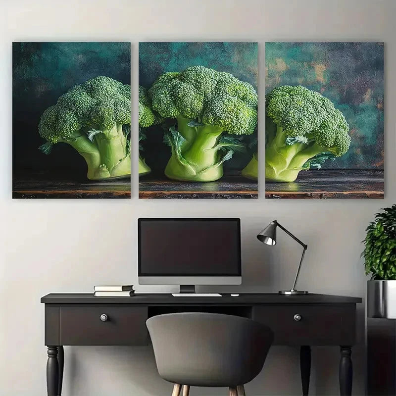 3pcs Broccoli Vegetables Kitchen Design Wall Art Set Canvas Framed 40x60cm - High Quality Print 100% Australian Made Wall Canvas Ready to Hang - Bella Home Decor