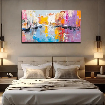 Abstract Water City Boat Wall Art Canvas Office Home Room Framed 120x60cm