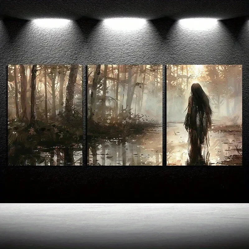 3pcs Chic Back Silhouette Forest Scene Metal Print Ready to Hang Art