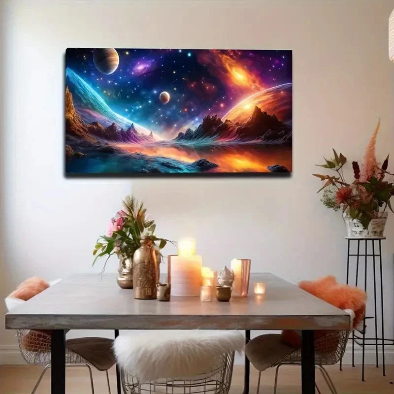Vibrant Space & Planets Cosmic Wall Art Canvas Office Home Room Framed 120x60cm
