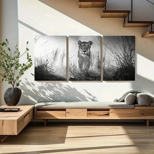 3pcs Wildlife Lion Modern Animal Painting Wall Art Set Canvas Framed 40x60cm - High Quality Print 100% Australian Made Wall Canvas Ready to Hang