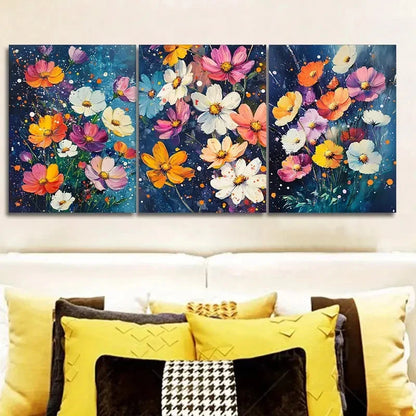 3pcs Oil painting of colorful flowers Wall Art Set Canvas Framed 60x90cm - High Quality Print 100% Australian Made Wall Canvas Ready to Hang