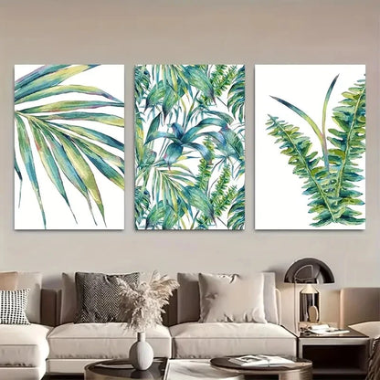 3pcs Tropical Leaf Watercolor Papyrus & Ferns Metal Print Ready to Hang Art