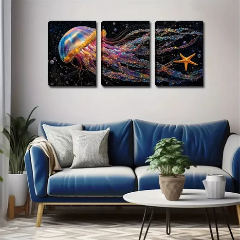 3pcs Colorful Sea Creatures Design Wall Art Set Wall Art Canvas Unframed - High Quality Print 100% Australian Made Wall Canvas - Bella Home Decor