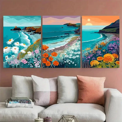 3pcs Pembrokeshire Coast National Park Design Wall Art Set Canvas Framed 60x90cm - High Quality Print 100% Australian Made Wall Canvas Ready to Hang