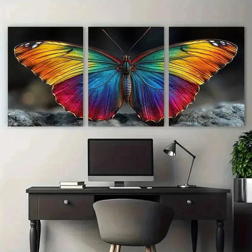 3pcs Vibrant Rainbow Butterfly Decor Perfect Wall Art Set Canvas Unframed – High Quality Print 100% Australian Made Wall Canvas