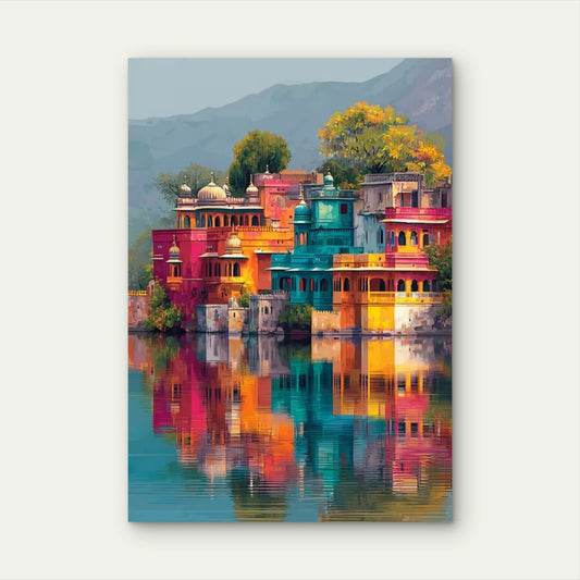 Vibrant Rajasthan Udaipur Lake Palace 60x90cm Metal Print Ready to Hang