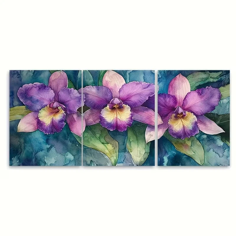 3pcs Elegant Orchid Purple Green Floral Wall Art Set Canvas Framed 40x60cm - High Quality Print 100% Australian Made Wall Canvas Ready to Hang