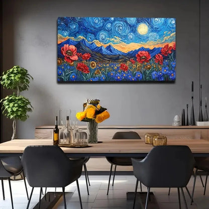 Starry Night With Yellow Moon Wall Art Canvas Office Home Room Framed 120x60cm. - Bella Home Decor