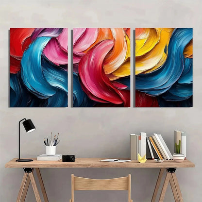 3pcs Abstract Ribbons Modern Painting Metal Print Ready to Hang Art - Bella Home Decor