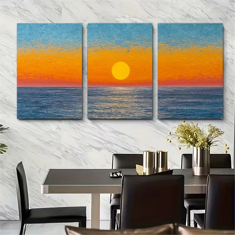 3pcs Golden Ocean Abstract Painting Metal Print Ready to Hang Art - Bella Home Decor