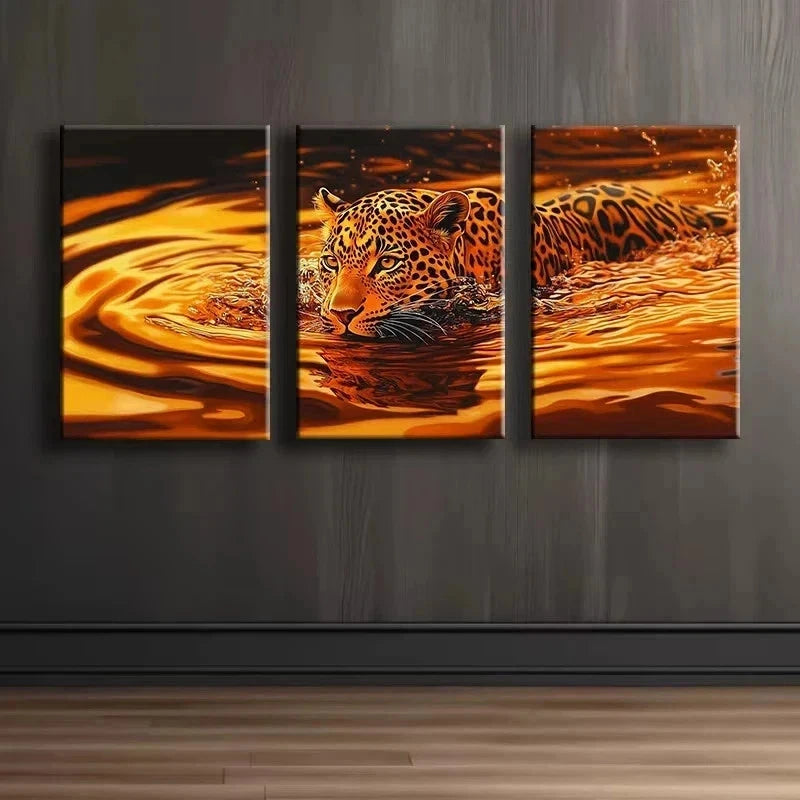 3pcs The swimming leopard Metal Print Ready to Hang Art