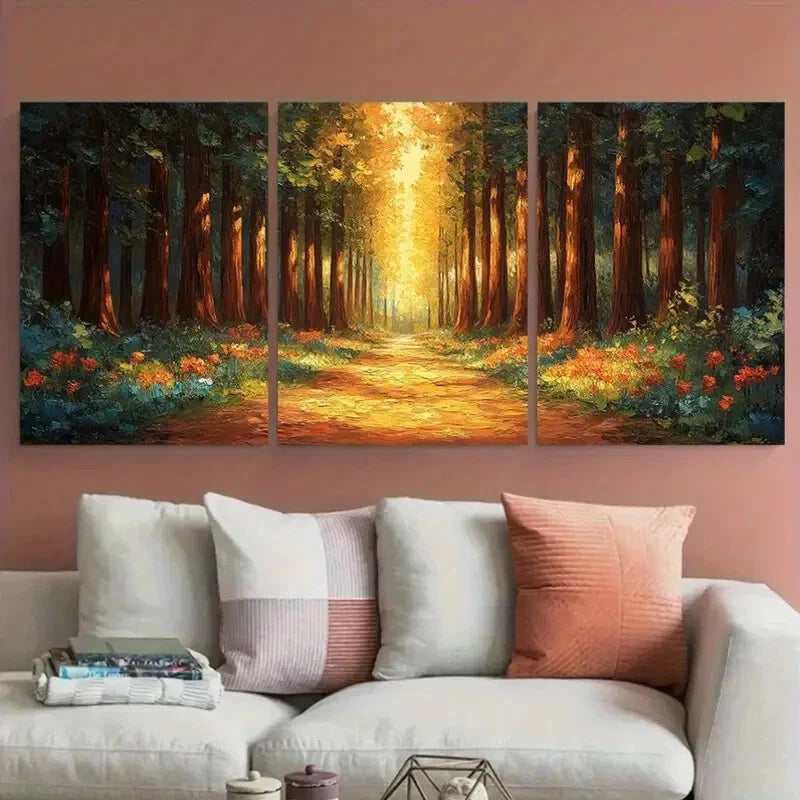 3pcs Redwood Trees National Park Illustration Metal Print Ready to Hang Art - Bella Home Decor