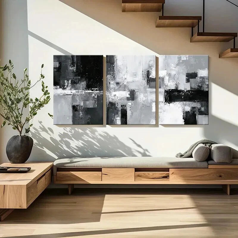 3pcs Abstract Cityscape Art Monochrome Palette Metal Print Ready to Hang Art - Bella Home Decor