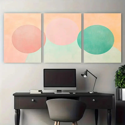3pcs Peach Mint Green and Pink Zen-Inspired Wall Art Set Canvas Framed 50x70cm - High Quality Print 100% Australian Made Wall Canvas Ready to Hang