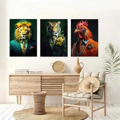 3pcs Rooster Tiger Lion Portrait Décor Wall Art Set Canvas Unframed - High Quality Print 100% Australian Made Wall Canvas