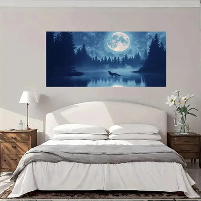 Wolf Howling At Full Moon Wall Art Canvas Office Home Room Framed 120x60cm