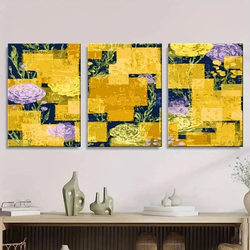 3pcs Abstract Yellow Flat Pattern Wall Art Set Canvas Framed 50x70cm - High Quality Print 100% Australian Made Wall Canvas Ready to Hang - Bella Home Decor