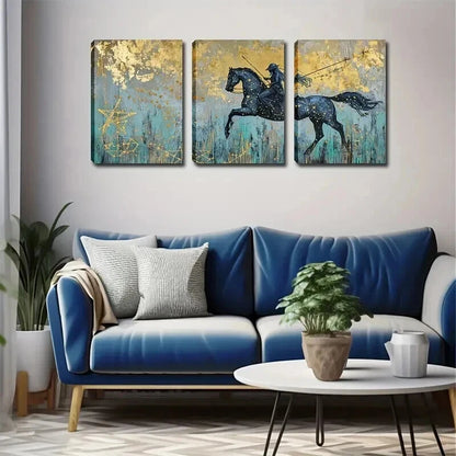 3pcs Realistic Starry Night Black Horse Perfect Wall Art Set Canvas Framed 50x70cm - High Quality Print 100% Australian Made Wall Canvas Ready to Hang - Bella Home Decor