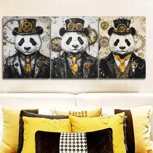 3pcs Cyberpunk panda Wall Art Set Canvas Unframed - High Quality Print 100% Australian Made Wall Canvas - Bella Home Decor