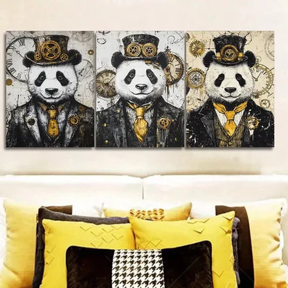 3pcs Cyberpunk panda Wall Art Set Canvas Unframed - High Quality Print 100% Australian Made Wall Canvas - Bella Home Decor
