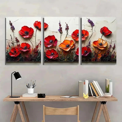 3pcs Red Poppies Light White Flower Perfect Wall Art Set Canvas Framed 60x90cm - High Quality Print 100% Australian Made Wall Canvas Ready to Hang - Bella Home Decor