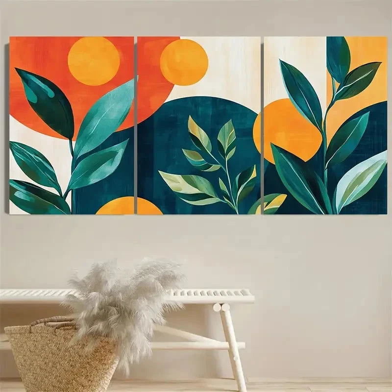 3pcs DustinWay Art Ring Circles Plants Wall Art Set Canvas Framed 50x70cm - High Quality Print 100% Australian Made Wall Canvas Ready to Hang - Bella Home Decor