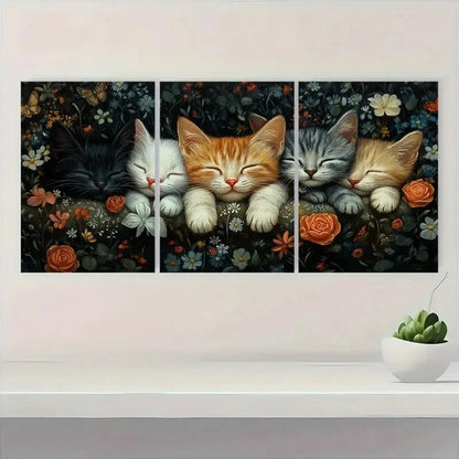 3pcs Black & White, Orange Tabby BM  Wall Art Set Canvas Framed 60x90cm - High Quality Print 100% Australian Made Wall Canvas Ready to Hang - Bella Home Decor