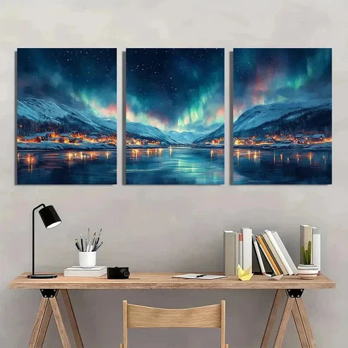 3pcs Tromsø Northern Lights Arctic Coastal Wall Art Set Canvas Unframed - High Quality Print 100% Australian Made Wall Canvas