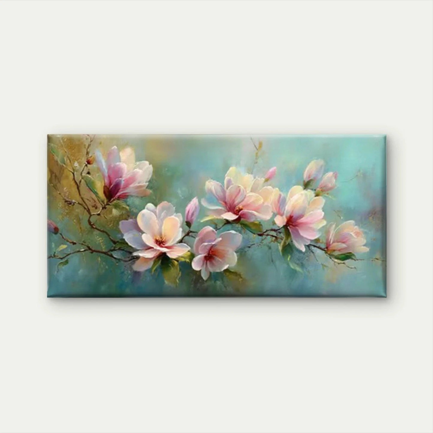 Blush Pink & White Floral Wall Art Canvas Office Home Room Framed 120x60cm