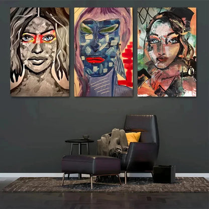 3pcs Featuring Bold Abstract Portraits Metal Print Ready to Hang Art