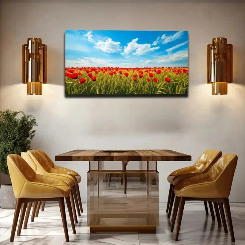 Vibrant Red Poppies Wheat Field Wall Art Canvas Office Home Room Framed 120x60cm - Bella Home Decor