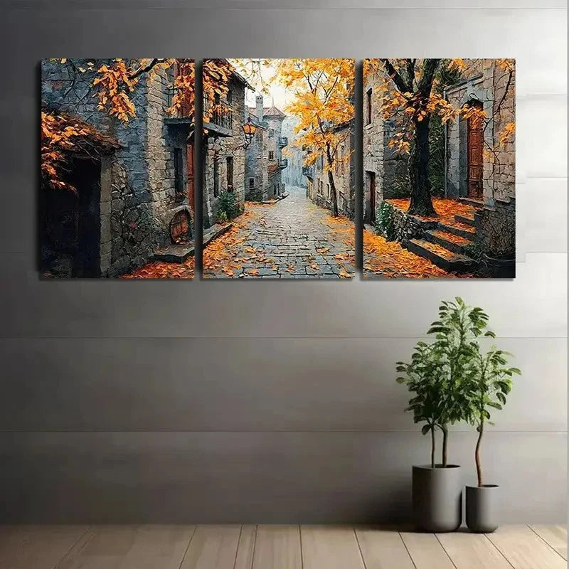 3pcs Vintage Autunm Road scene Metal Print Ready to Hang Art - Bella Home Decor