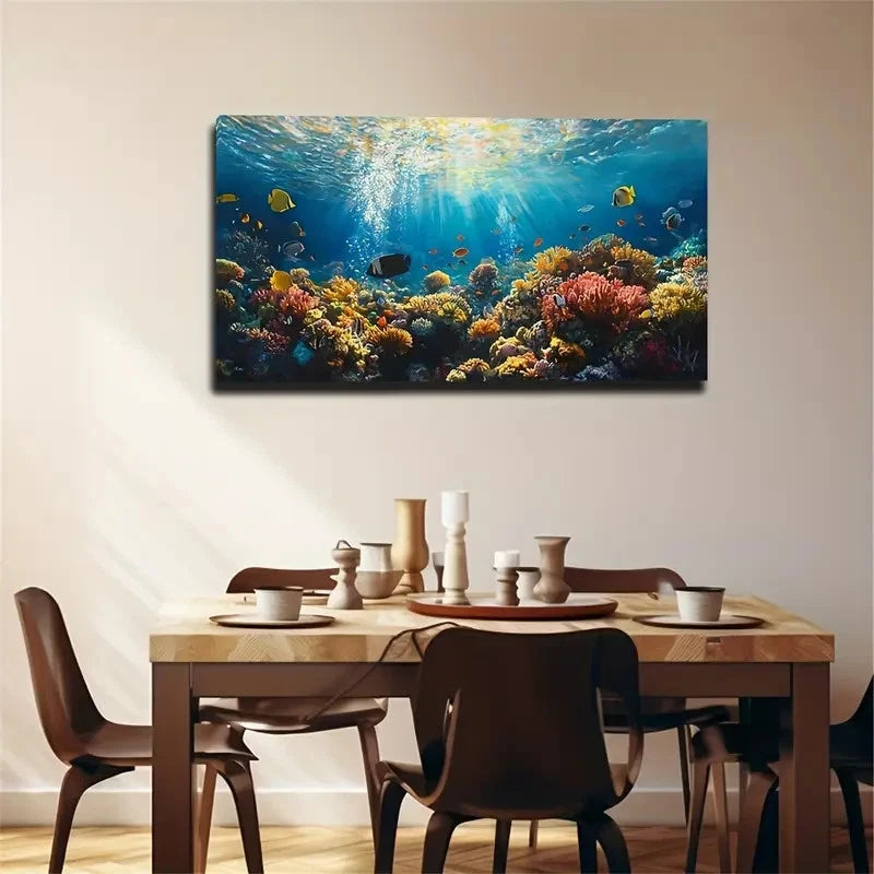 Vibrant Underwater Scene Fish Wall Art Canvas Office Home Room Framed 120x60cm