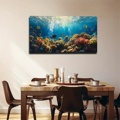 Vibrant Underwater Scene Fish Wall Art Canvas Office Home Room Framed 120x60cm