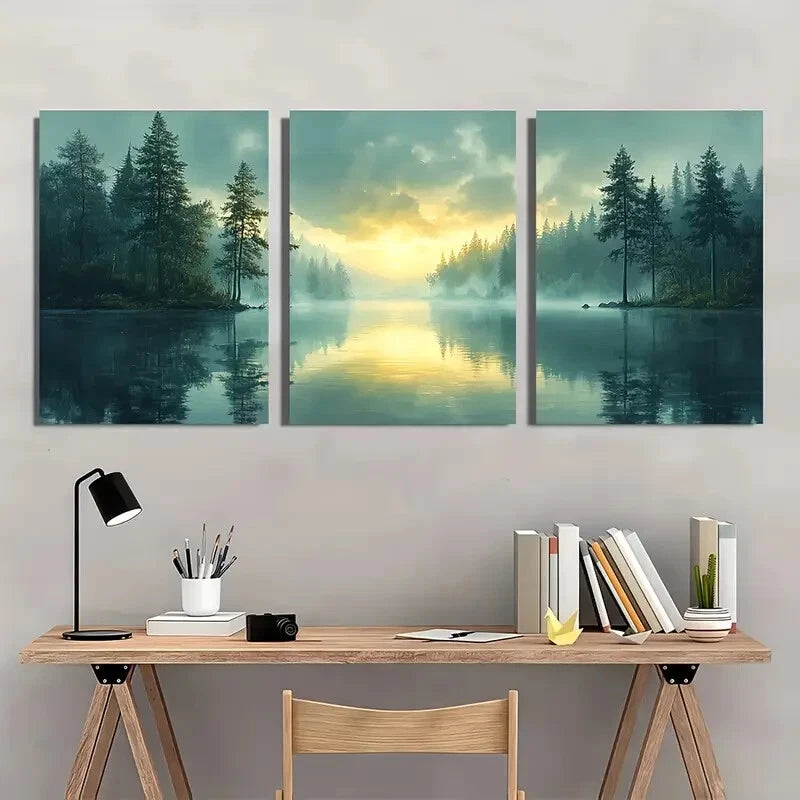3pcs Serene Landscape with Soft Pastel Sky Metal Print Ready to Hang Art - Bella Home Decor