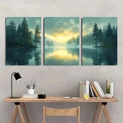 3pcs Serene Landscape with Soft Pastel Sky Metal Print Ready to Hang Art - Bella Home Decor