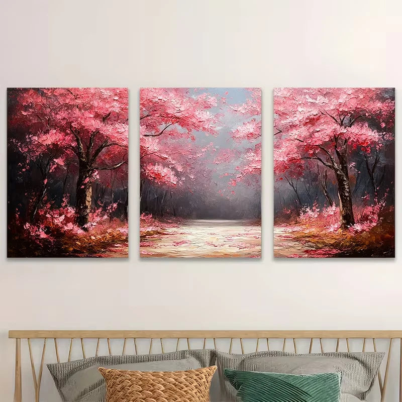 3pcs Pink Blossom Trees Nature Triptych    Wall Art Set Canvas Framed 50x70cm - High Quality Print 100% Australian Made Wall Canvas Ready to Hang