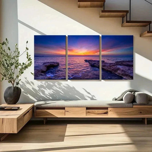 3pcs Coastline Sea Beach and Sunset Wall Art Set Canvas Framed 40x60cm - High Quality Print 100% Australian Made Wall Canvas Ready to Hang