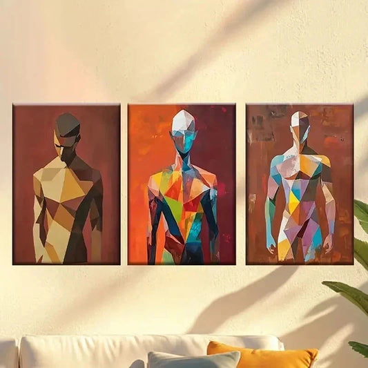 3pcs three abstract figures on red background Wall Art Set Canvas Framed 60x90cm - High Quality Print 100% Australian Made Wall Canvas Ready to Hang