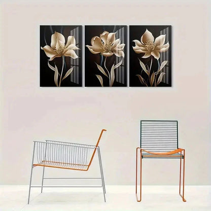 3pcs Abstract Black and Golden Floral Wall Art Set Canvas Framed 50x70cm - High Quality Print 100% Australian Made Wall Canvas Ready to Hang - Bella Home Decor