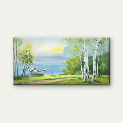Boat In The Water Forest Wall Art Canvas Office Home Room Framed 120x60cm