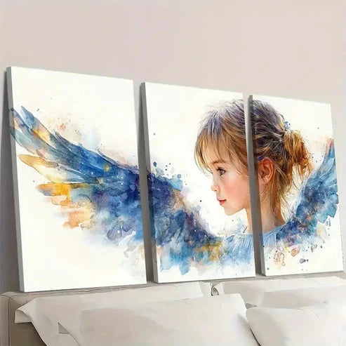 3pcs Wings & Floral Design C Wall Art Set Canvas Unframed - High Quality Print 100% Australian Made Wall Canvas - Bella Home Decor