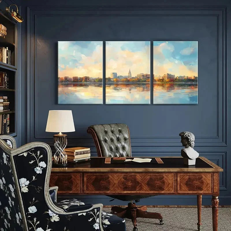 3pcs Cityscape Waterfront View Architectural Metal Print Ready to Hang Art - Bella Home Decor